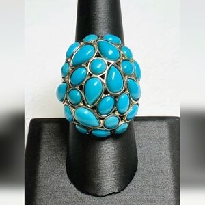MICHAEL DAWKINS Sterling Silver Sleeping Beauty Turquoise Cluster Ring Size 9